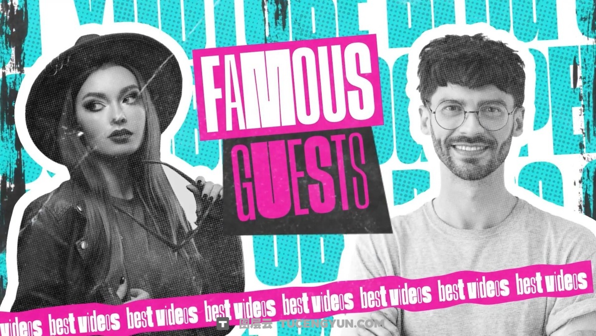 PR模板：复古拼贴半色调艺术风格人物介绍冻结帧开场片头（14772）图层云