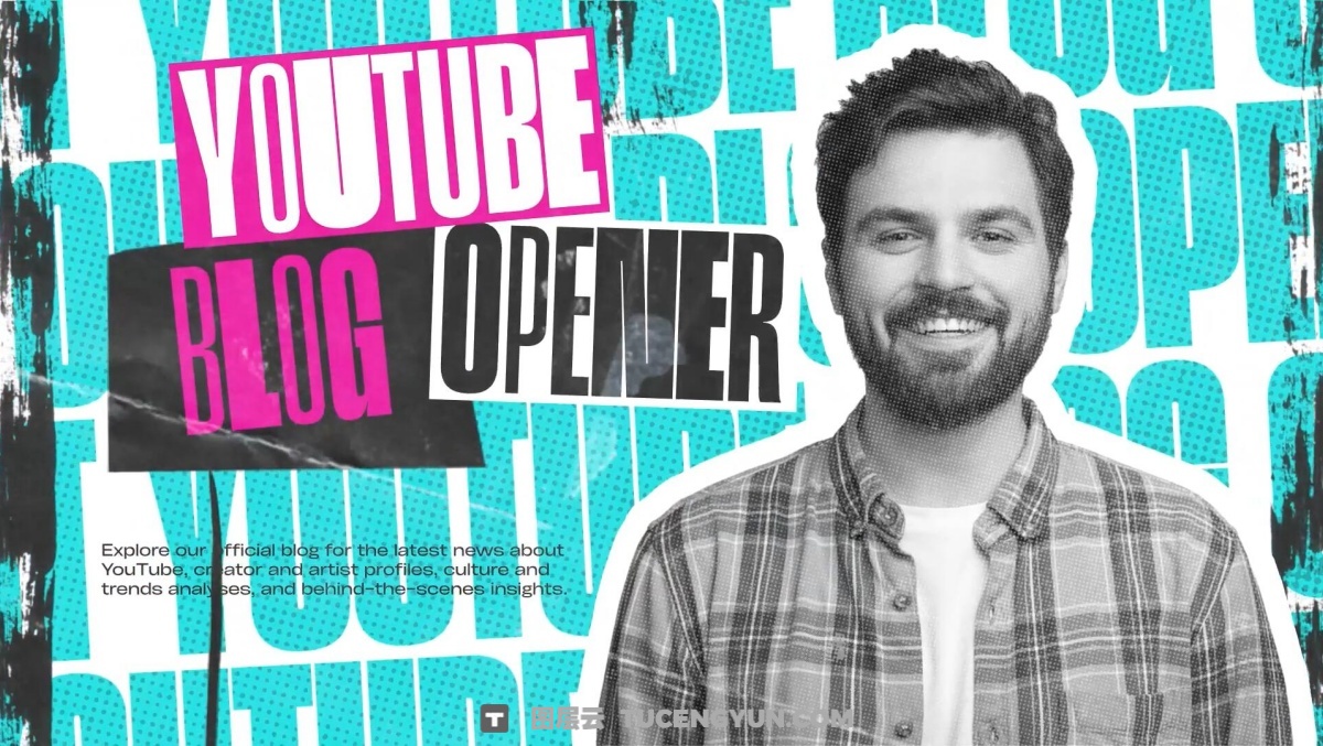 PR模板：复古拼贴半色调艺术风格人物介绍冻结帧开场片头（14772）图层云