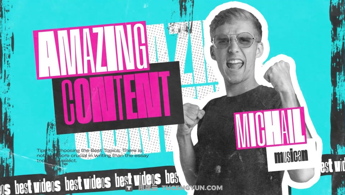 PR模板：复古拼贴半色调艺术风格人物介绍冻结帧开场片头（14772）图层云