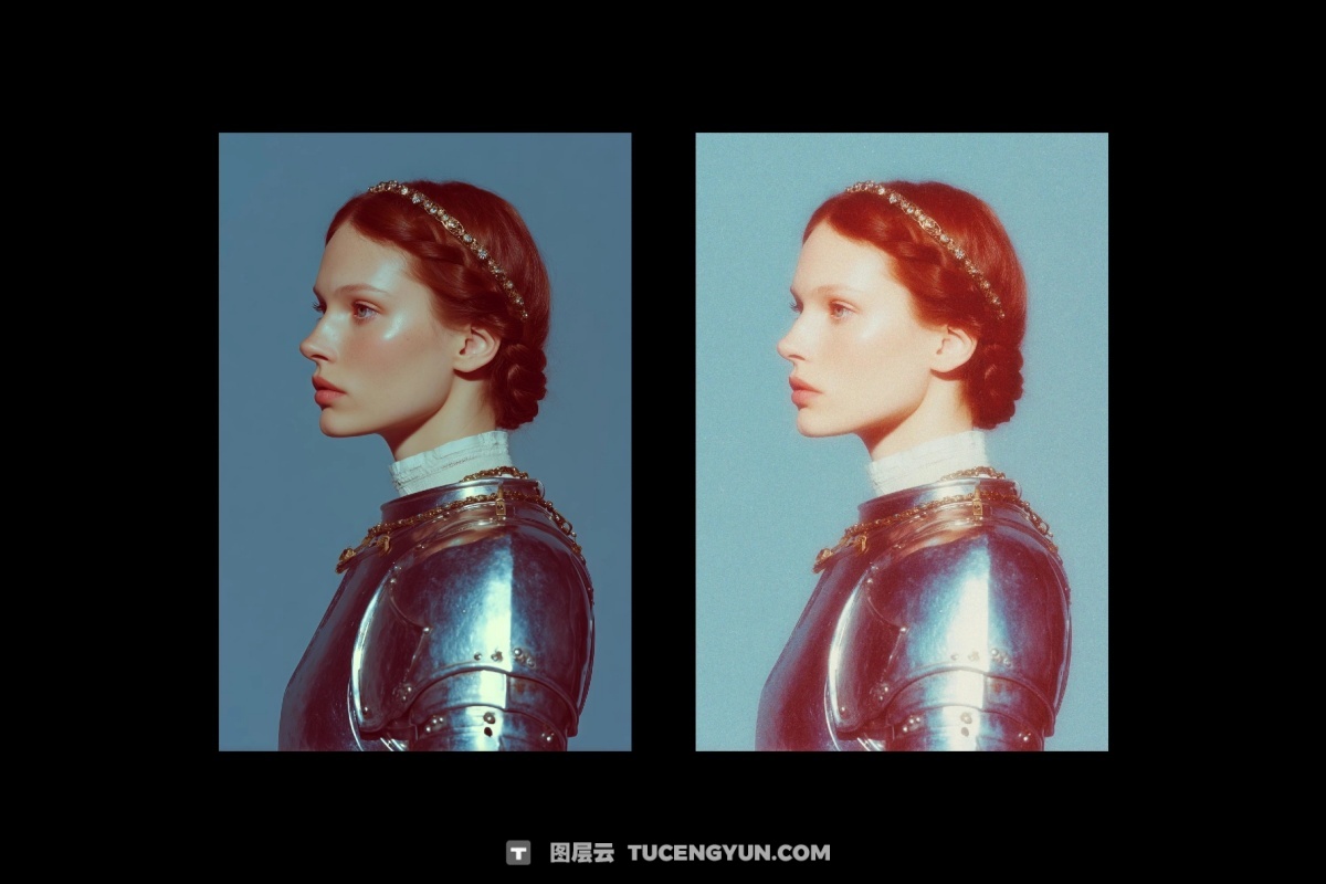 复古梦幻朦胧胶片颗粒发光图片后期叠加滤镜PSD特效样机 Grainy Glowing Photo Effect（14478）图层云