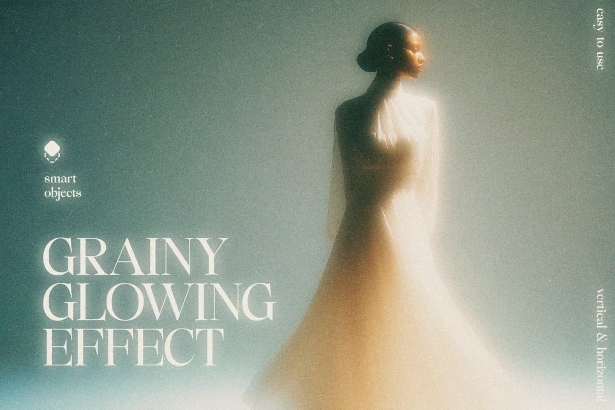 复古梦幻朦胧胶片颗粒发光图片后期叠加滤镜PSD特效样机 Grainy Glowing Photo Effect（14478）