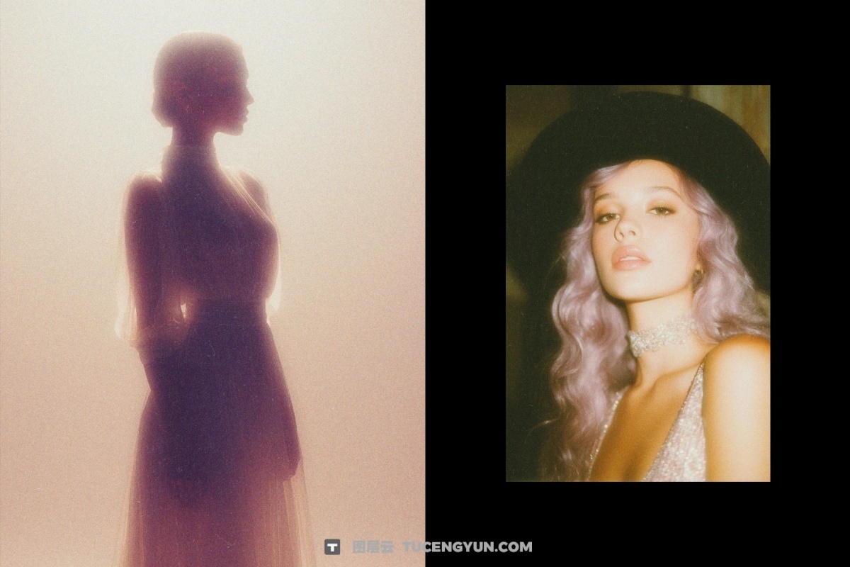 复古梦幻朦胧胶片颗粒发光图片后期叠加滤镜PSD特效样机 Grainy Glowing Photo Effect（14478）图层云