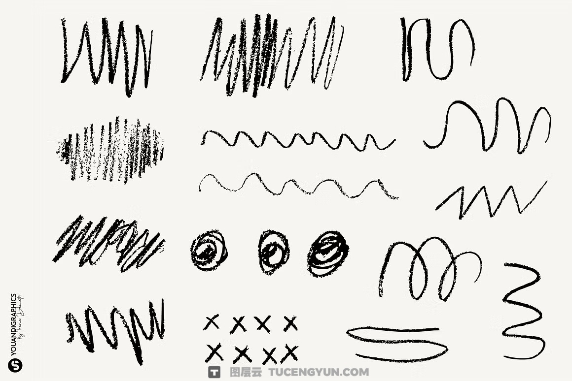 260款趣味创意马克笔钢笔蜡笔涂鸦笔触形状图形箭头标记AI矢量+PNG设计套装 Analog Hand Drawn Elements Set（14479）图层云