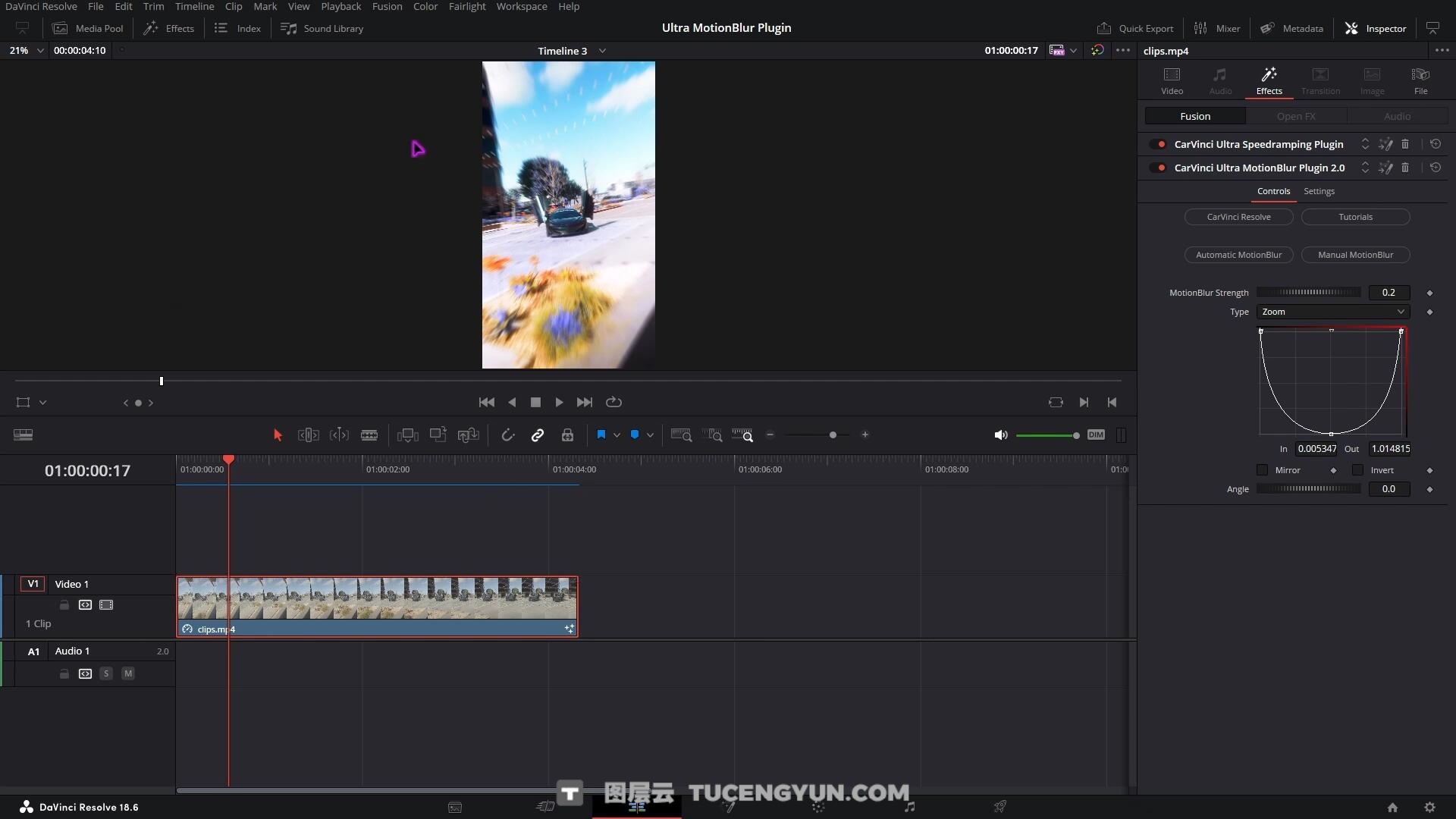 达芬奇插件：一键式超级镜头平滑运动模糊效果+中文字幕视频教程 Ultra MotionBlur Plugin by CarVinci（14484）图层云