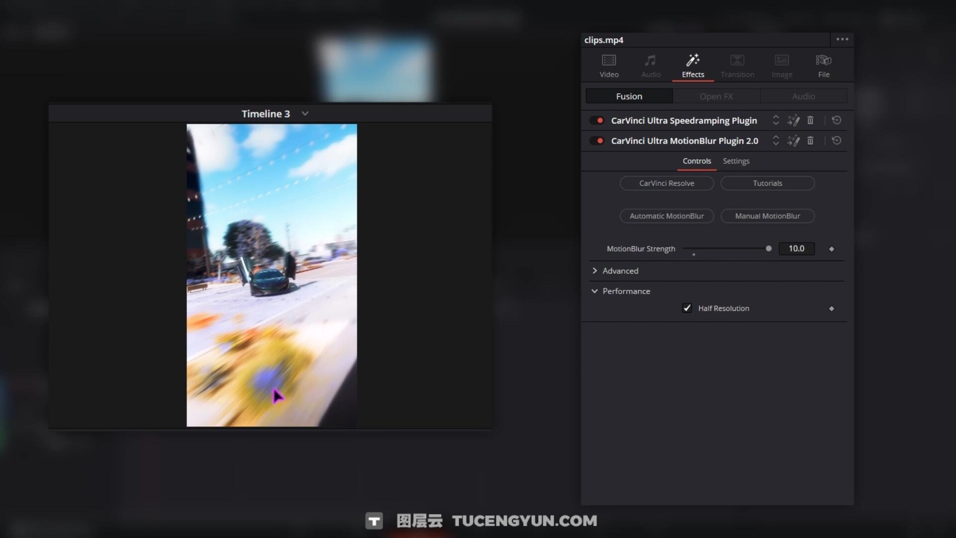 达芬奇插件：一键式超级镜头平滑运动模糊效果+中文字幕视频教程 Ultra MotionBlur Plugin by CarVinci（14484）图层云