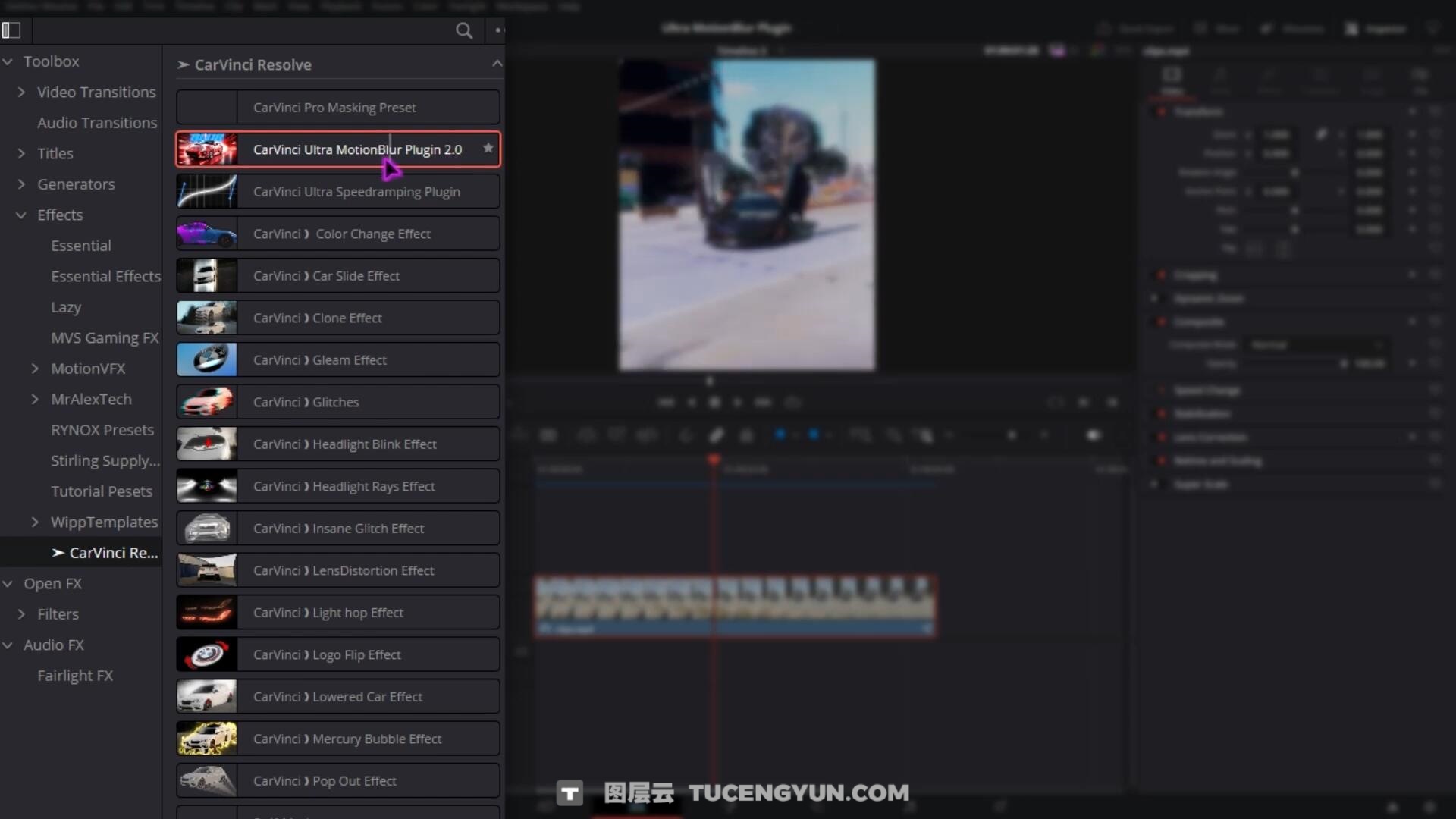 达芬奇插件：一键式超级镜头平滑运动模糊效果+中文字幕视频教程 Ultra MotionBlur Plugin by CarVinci（14484）图层云
