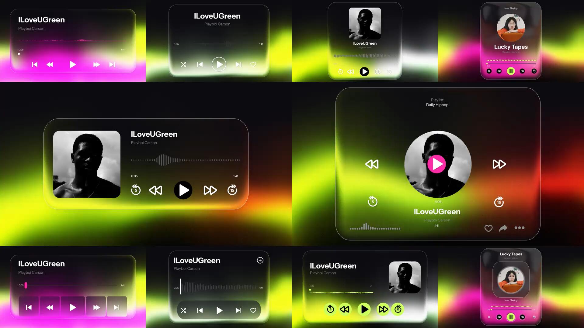 AE模板：苹果液态玻璃风格音频可视化播放器动画模板（14487）