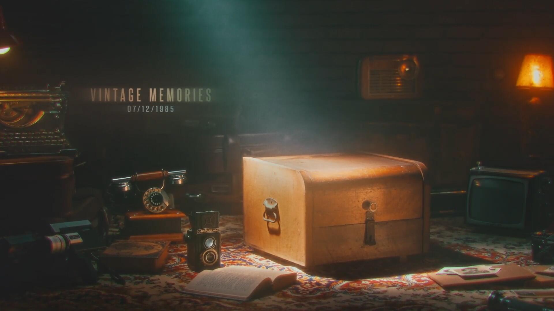 AE/PR模板：复古美学经典电影胶片放映机婚礼、纪念日人物回忆录动画模板（14524）