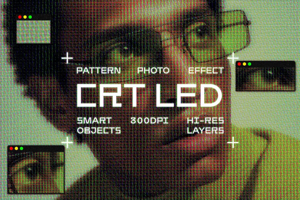 复古CRT扫描纹理发光像素噪点边缘专辑封面海报PSD特效样机 CRT LED Photo Effect（14531）