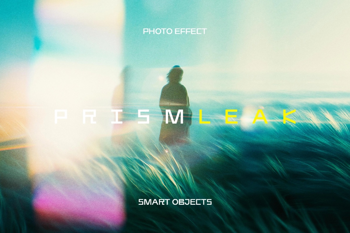 复古电影艺术光芒光晕折射迷幻颗粒噪点滤镜叠加PSD特效样机 Prism Glow Photo Effect（14548）