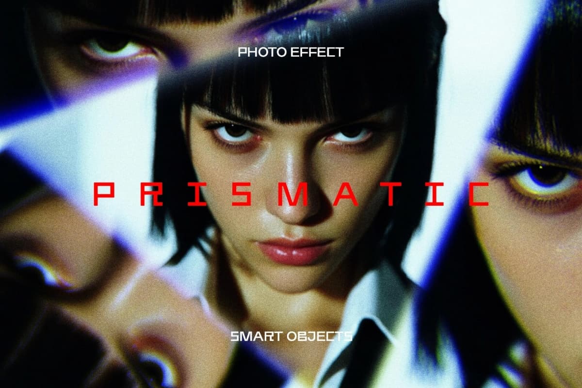 梦幻氛围万花筒棱镜反射玻璃碎片效果照片后期处理PSD特效样机模板素材 Triangle Prism Photo Effect（14559）