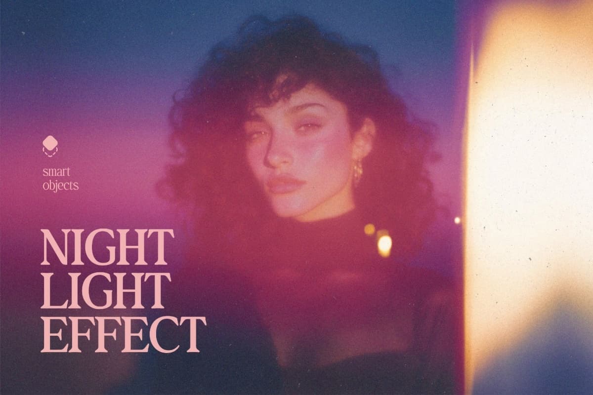 老式胶片相机夜间摄影发光条纹烧伤漏光效果封面海报设计PSD特效样机模板 Night Light Photo Effect（14560）