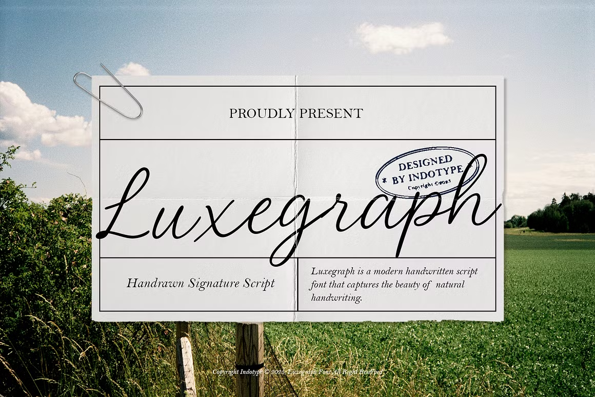 英文字体 ：真实流畅优雅婚礼浪漫排版标题手写签名奢侈品封面海报设计字体 Luxegraph – Handrawn Signature Font（14579）