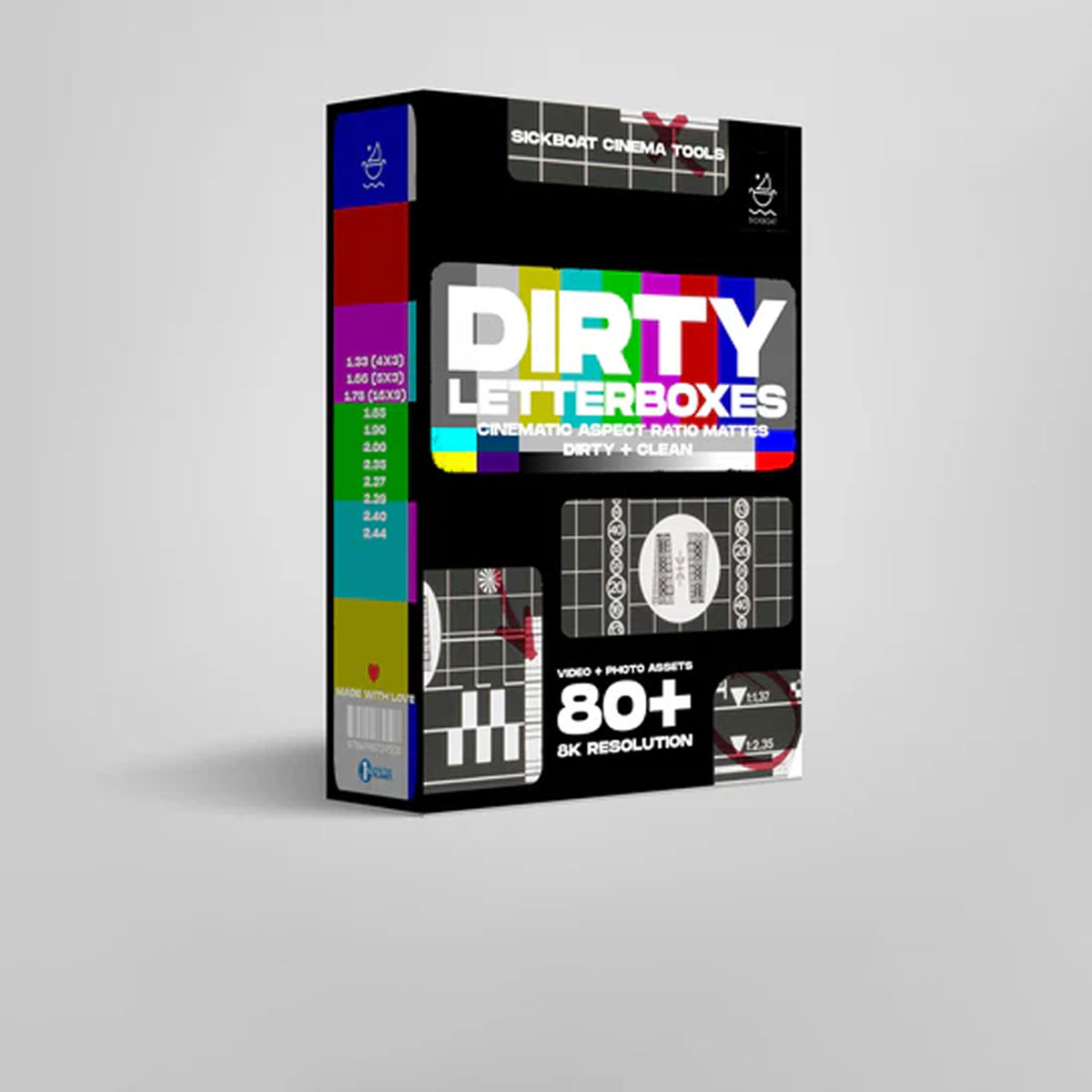 真实电影美学胶片帧脏污遮罩边框、颗粒、烧痕、打孔、转场8K超高清MOV/PNG叠加素材 Sickboat – Dirty Letterboxes Cinematic Aspect Ratio Mattes (8K)（14593）