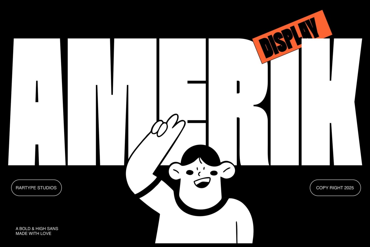 英文字体：大胆冲击力趣味粗体LOGO标题排版无衬线封面海报设计字体 Amerik Bold Modern Display Typeface（14661）
