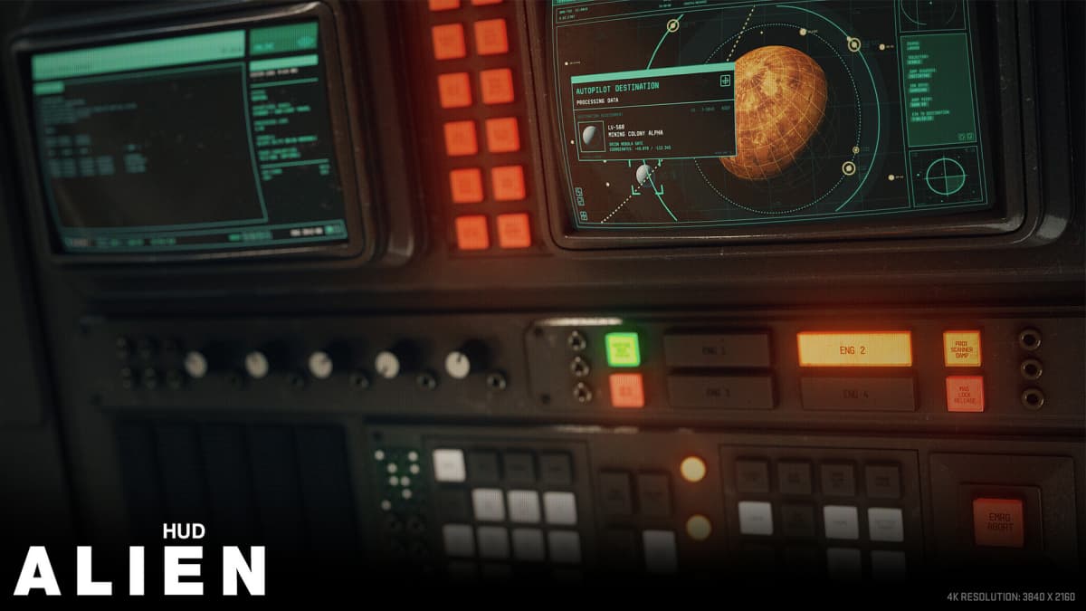 AE模板：《异形》电影风格未来科幻磨损HUD界面元素科技4K动画模板（14687）