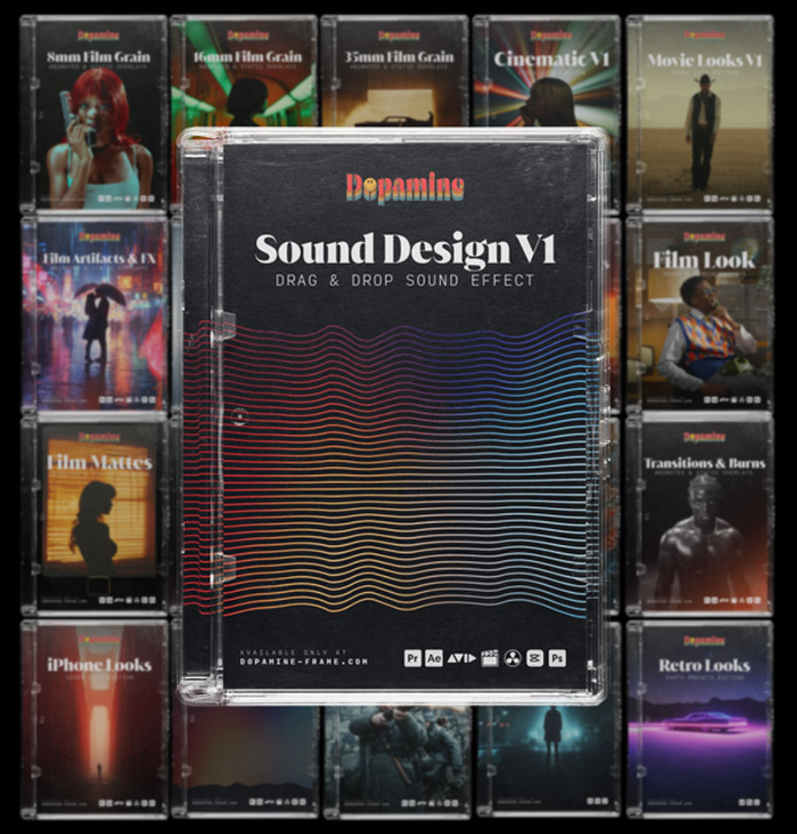 音效：134个沉浸式剪辑城市、燃烧、闪光、故障、反向、划痕、呼啸声转场音效素材包 Dopamine Frame – Sound Design Pack V1（14724）