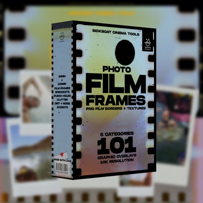 101个复古怀旧柯达/宝丽来/哈苏胶片边框打孔污垢噪点纹理电影帧边框PNG叠加层素材包 Sickboat – PHOTO FILM FRAMES PNG FILM BORDERS + TEXTURE (10K)（14774）