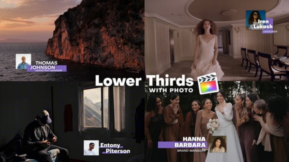 FCPX插件：极简主义人物介绍下横栏文字标题字幕动画 可替换照片（14790）