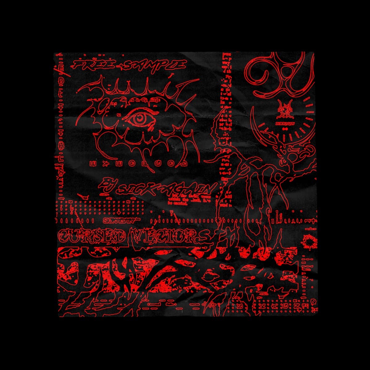 80种大胆神秘重金属哥特赛博朋克小众亚文化街头嘻哈电音机能酸性PSD设计套件 Cursed Vector 6（14802）