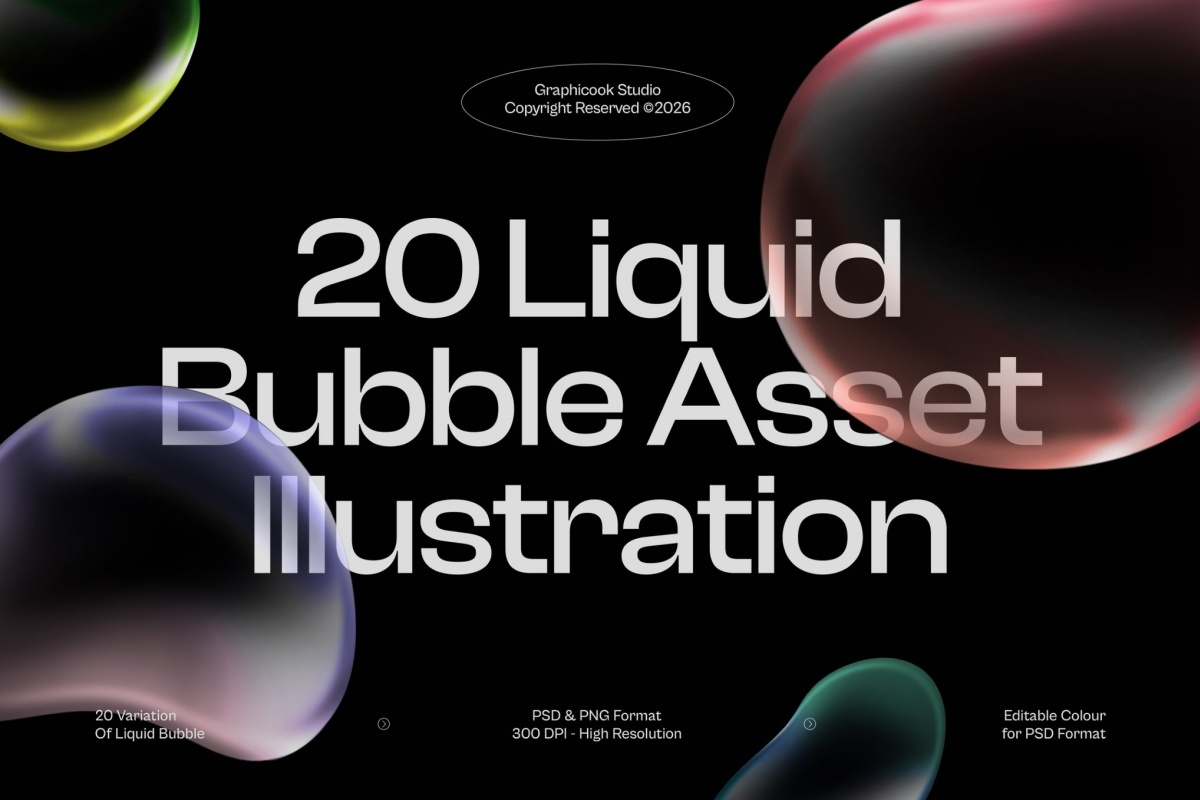 20个大胆多彩液体气泡肥皂泡包包图实验性视觉海报主视觉背景图片png免抠设计素材 Black Liquid Bubble Asset Illustration（14814）
