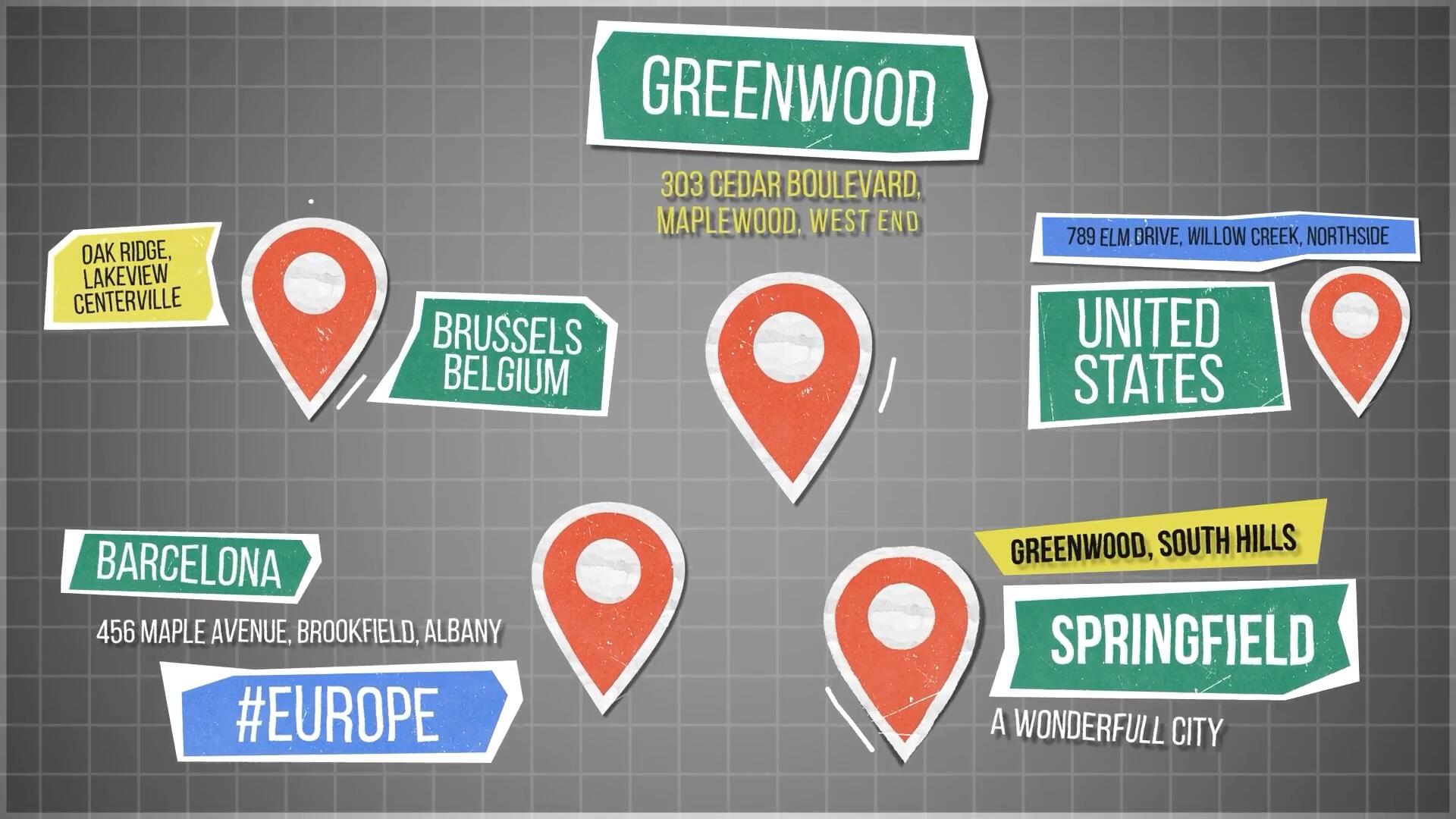 AE模板：复古拼贴艺术粗糙撕纸效果定位位置信息文字标题动画（14834）