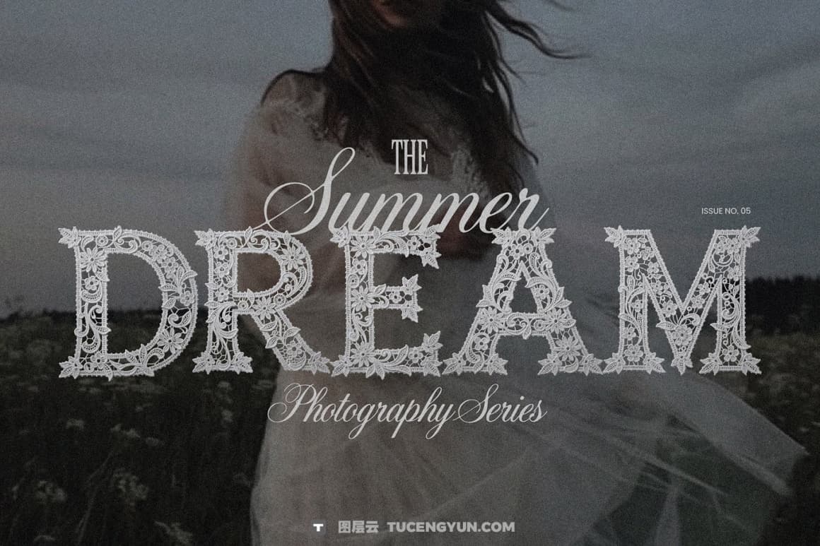 英文字体：浪漫优雅奢华美感婚礼专用蕾丝花卉图案编织线封面海报设计字体（14841）图层云