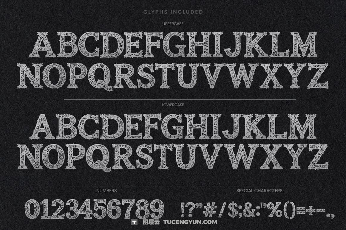 英文字体：浪漫优雅奢华美感婚礼专用蕾丝花卉图案编织线封面海报设计字体（14841）图层云