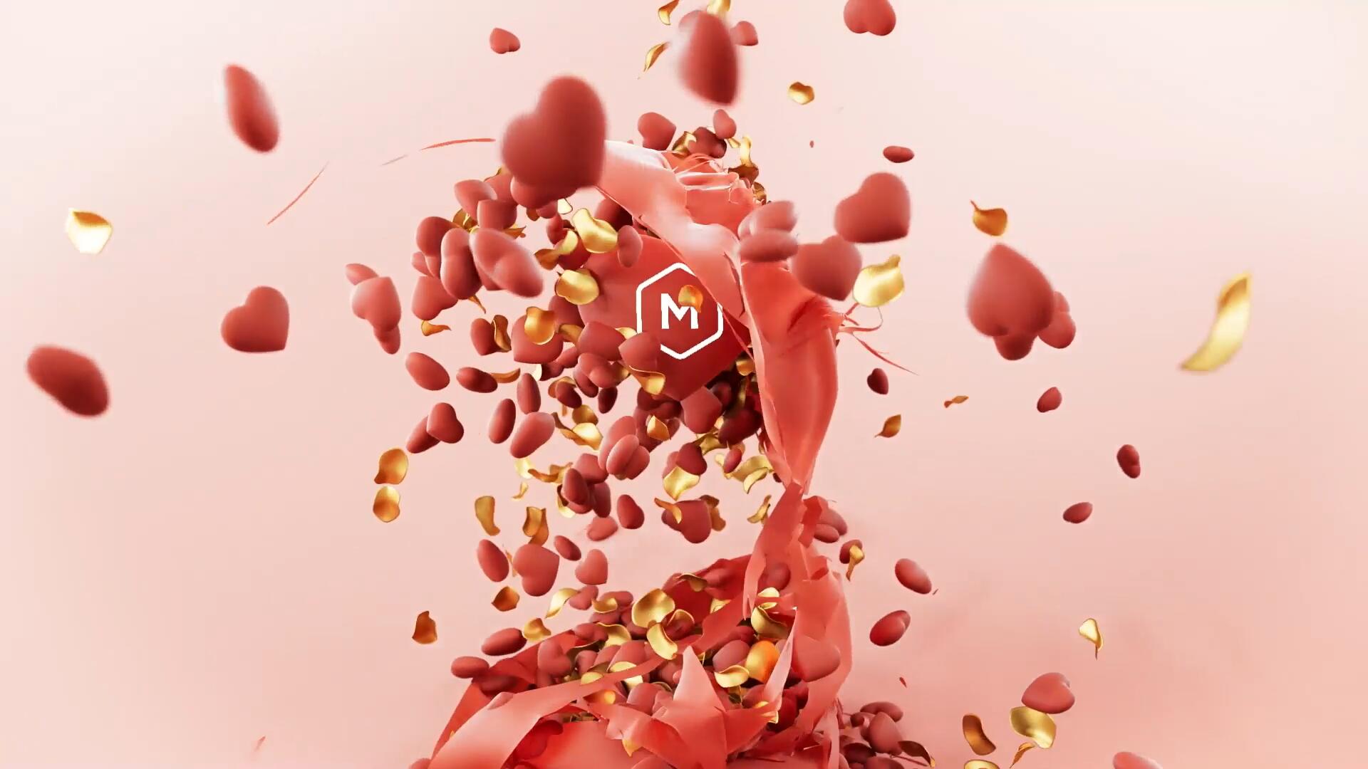 FCPX插件：浪漫情人节3D心型花瓣散落LOGO展示（14858）