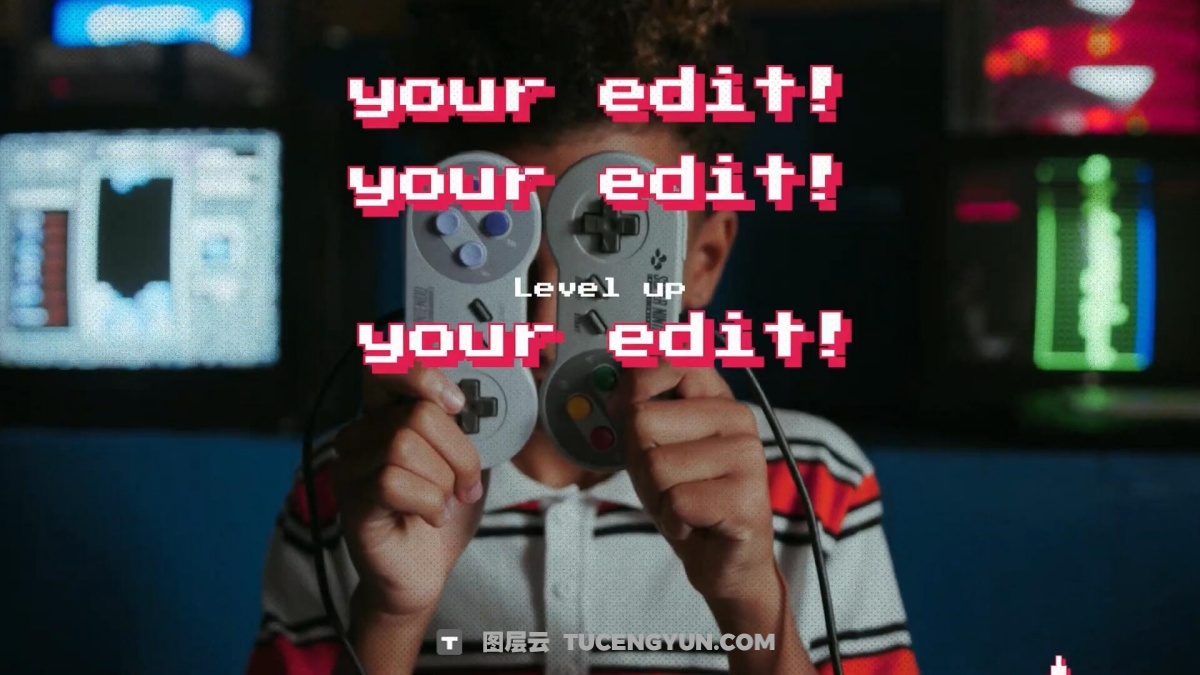 MotionVFX — mChannel 8-Bit 72个复古趣味8-Bit像素游戏风格图形元素文字标题、排版、转场、背景栏目包装视觉动画FCPX插件 （14863）图层云