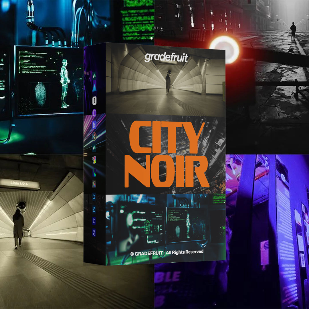 赛博朋克霓虹都市阴郁电影色调人文扫街色彩分级调色LUTs+LR调色预设 GradeFruit – City Noir LUTs & LR Presets（14867）图层云
