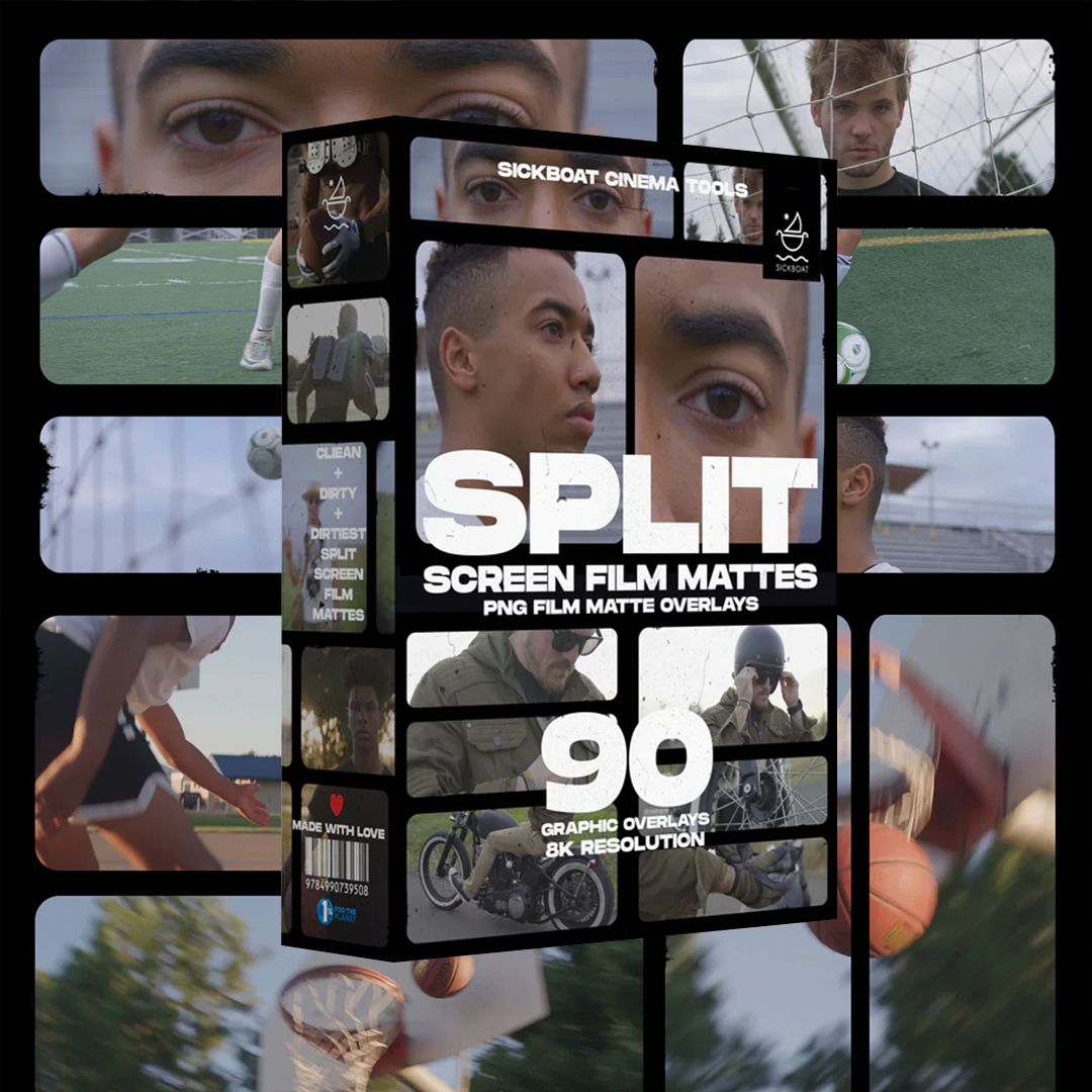 90款复古做旧胶片美学粗糙电影帧相机取景遮罩8K边框叠加PNG素材套装 Sickboat – Split Screen Film Mattes (8K)（14884）