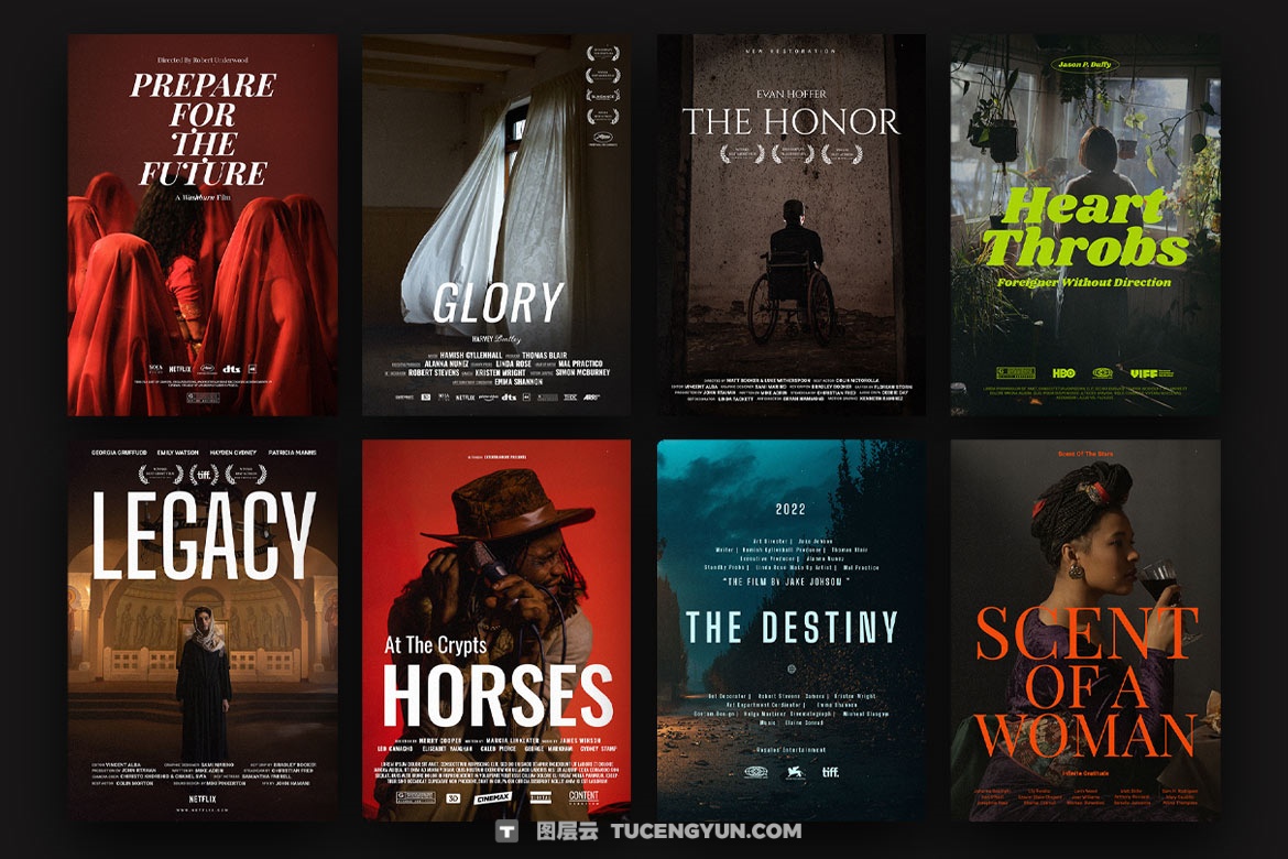 40个好莱坞史诗电影纪录片预告片剧院竖屏海报封面演员表PSD模板 Pixflow – French Movie Posters V.1（14893）图层云