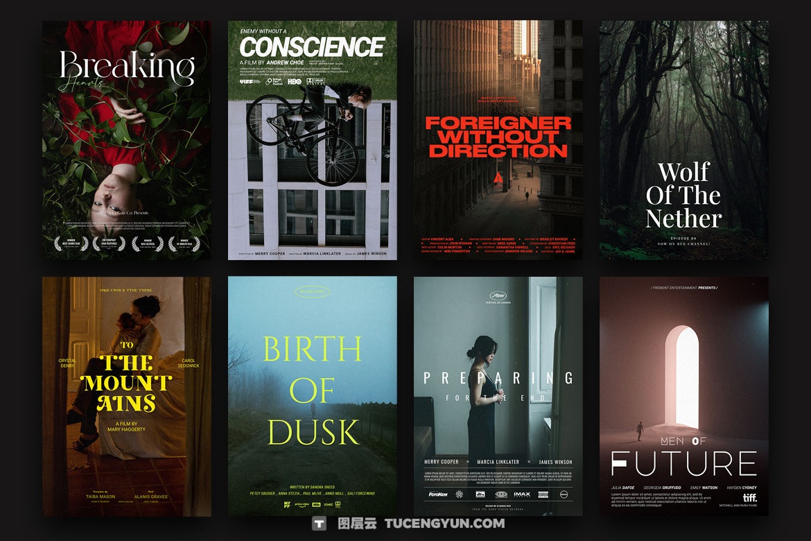 40个好莱坞史诗电影纪录片预告片剧院竖屏海报封面演员表PSD模板 Pixflow – French Movie Posters V.1（14893）图层云