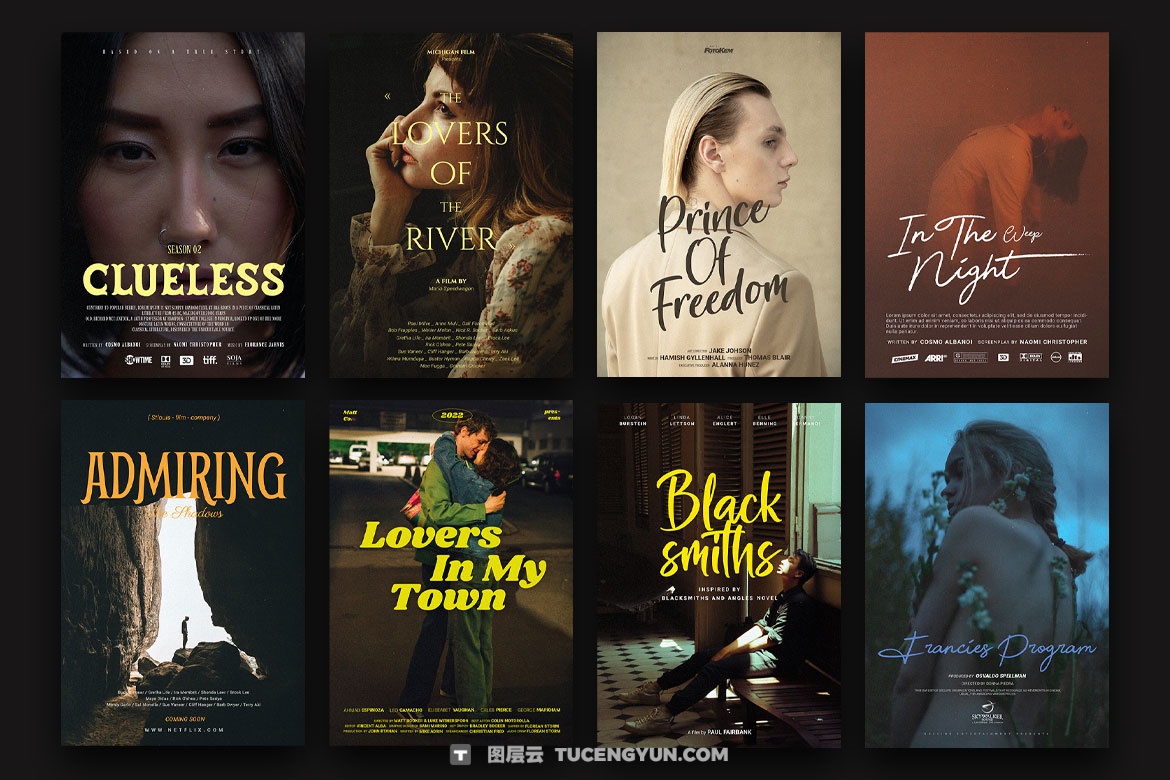 40个好莱坞史诗电影纪录片预告片剧院竖屏海报封面演员表PSD模板 Pixflow – French Movie Posters V.1（14893）图层云