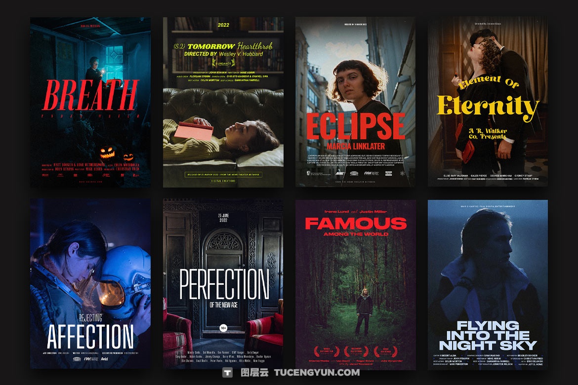 40个好莱坞史诗电影纪录片预告片剧院竖屏海报封面演员表PSD模板 Pixflow – French Movie Posters V.1（14893）图层云