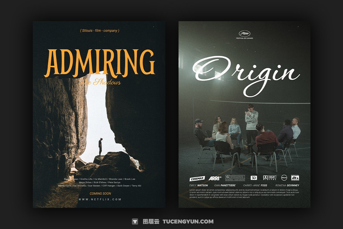 40个好莱坞史诗电影纪录片预告片剧院竖屏海报封面演员表PSD模板 Pixflow – French Movie Posters V.1（14893）图层云