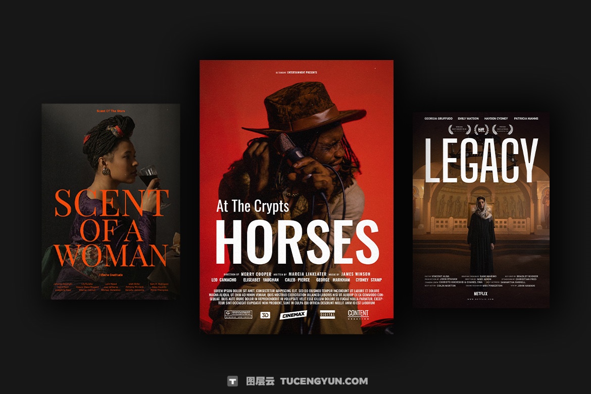 40个好莱坞史诗电影纪录片预告片剧院竖屏海报封面演员表PSD模板 Pixflow – French Movie Posters V.1（14893）图层云