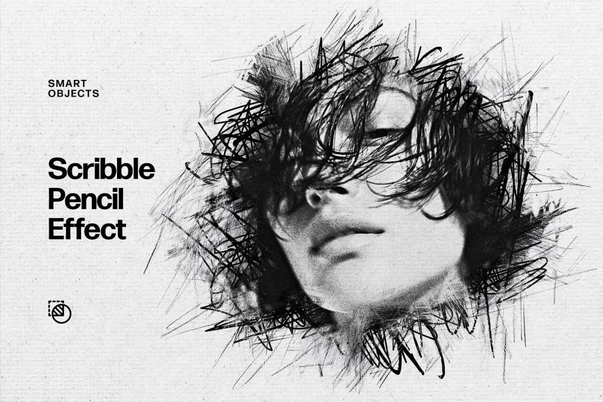大胆真实照片转手绘铅笔画涂鸦线条素描速写特效封面海报PSD样机 Scribble Pencil Photo Effect（14896）