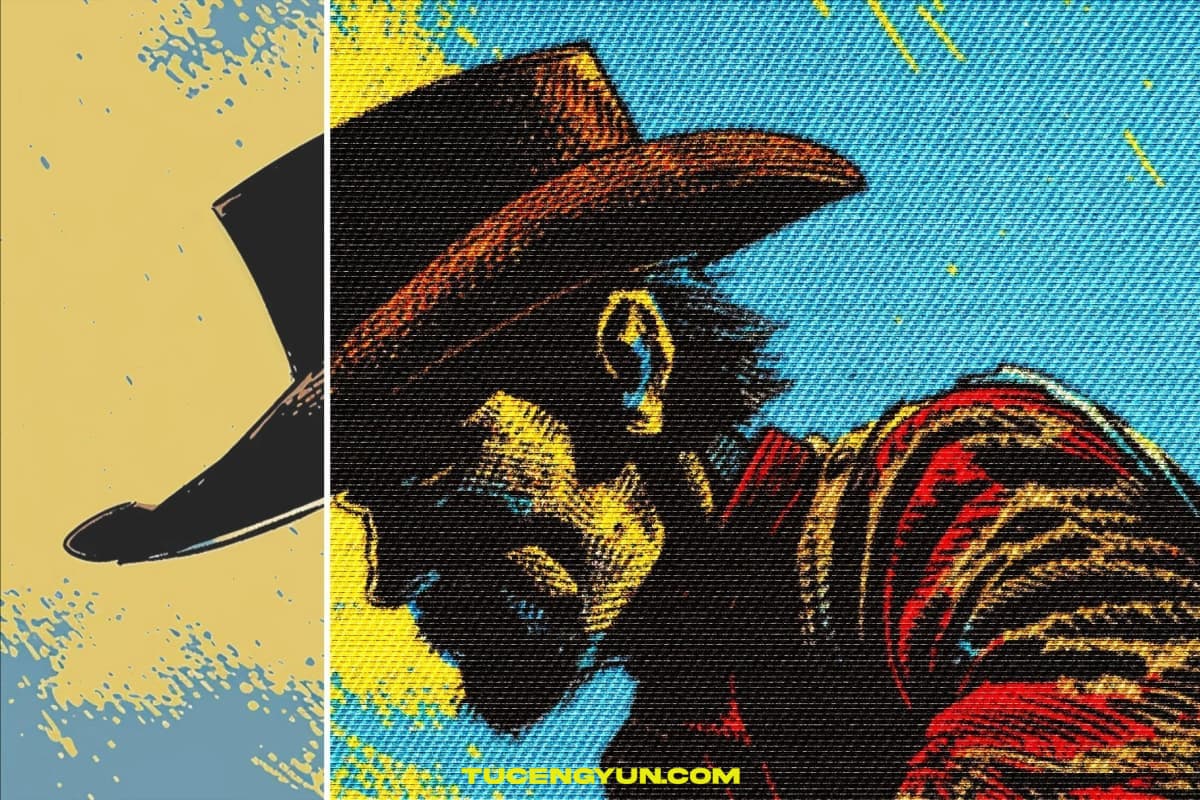 西部艺术粗糙质感织布针织纺织缝布网格刺绣布料肌理印刷叠加封面海报PSD特效样机 Stitch Fabric Photo Effect（14897）图层云