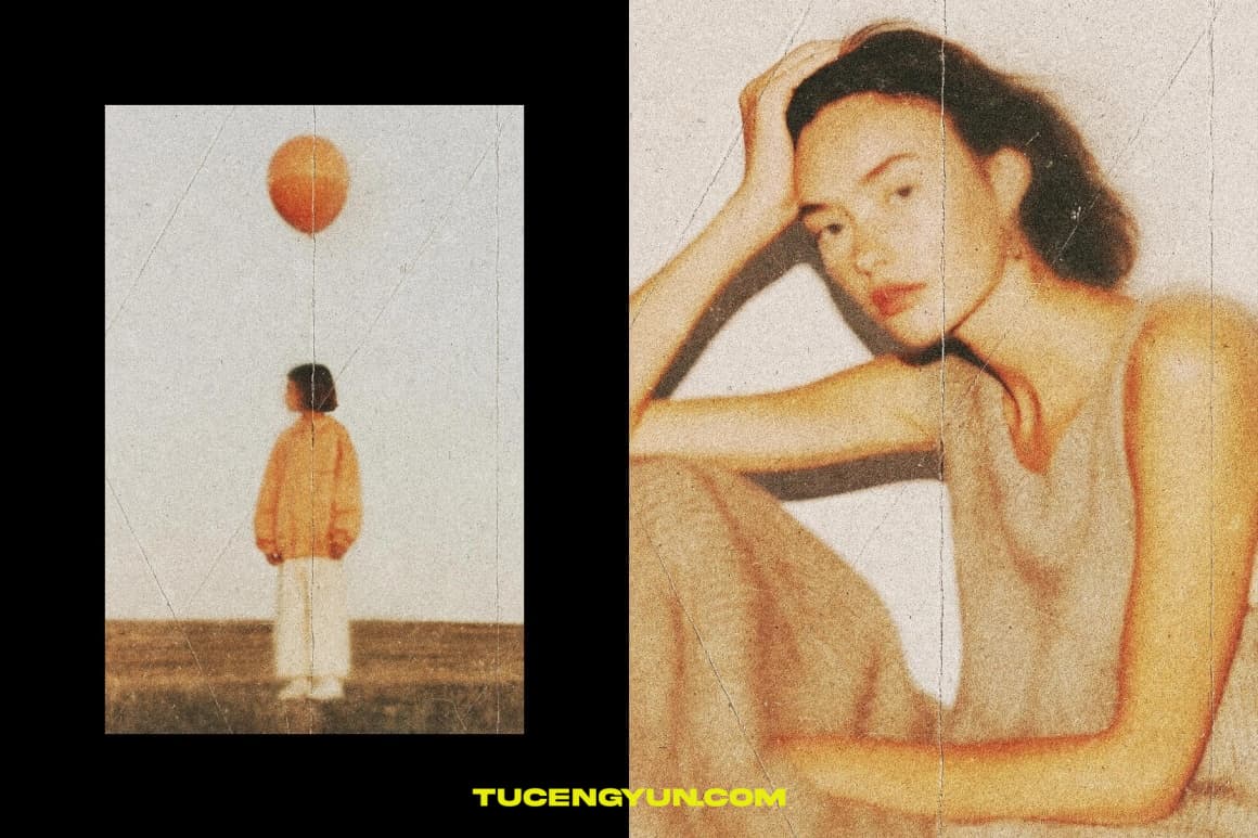 梦幻模糊老式划痕折痕破损做旧颗粒半调纸张印刷叠加PSD特效样机 Blurred Folded Paper Photo Effect（14897）图层云