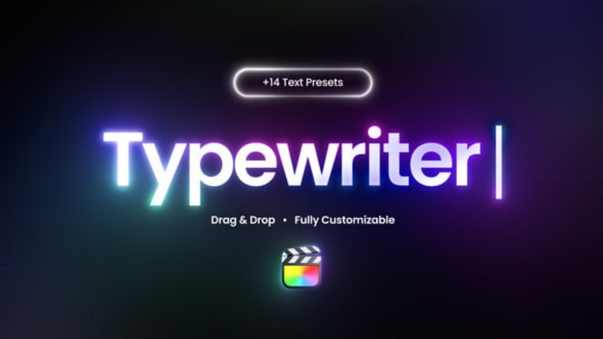 FCPX插件：创意干净电脑带光标闪烁打字标题输入输出字幕条展示动画（14899）