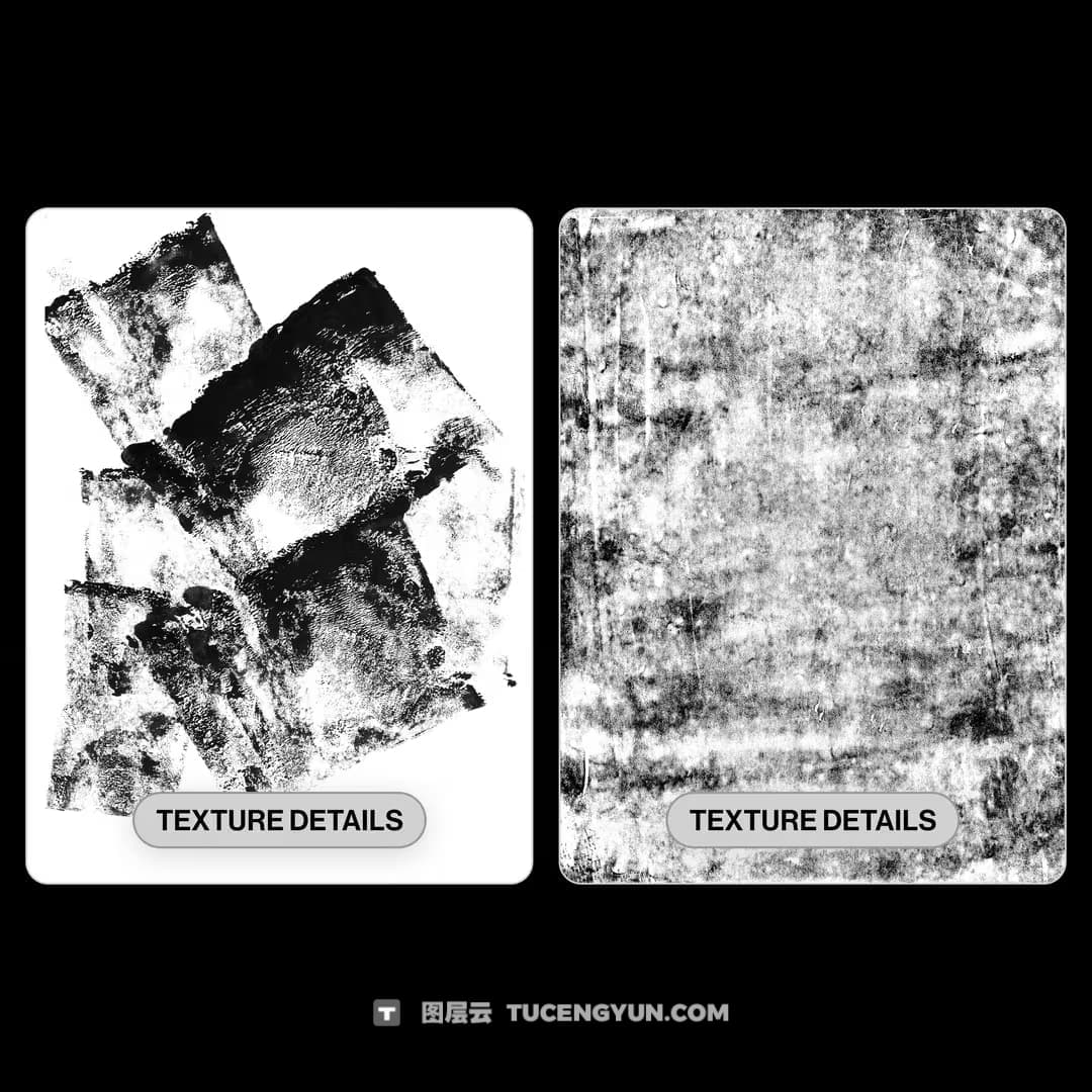 50个复古8K混乱艺术墨水印刷海绵滚筒污迹涂鸦抽象艺术背景肌理纹理PNG图片设计套装 Doron Supply – Ink Roll Textures（14908）图层云