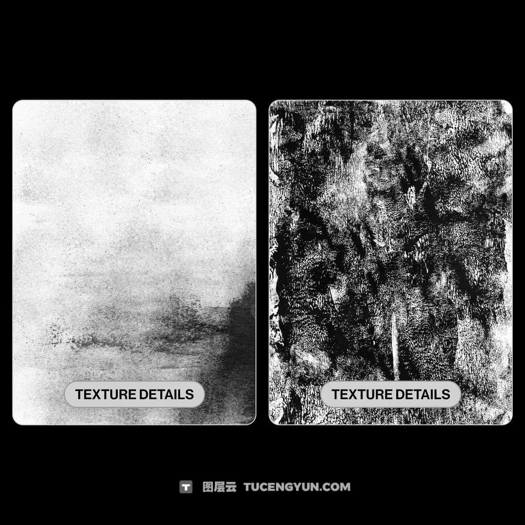 50个复古8K混乱艺术墨水印刷海绵滚筒污迹涂鸦抽象艺术背景肌理纹理PNG图片设计套装 Doron Supply – Ink Roll Textures（14908）图层云