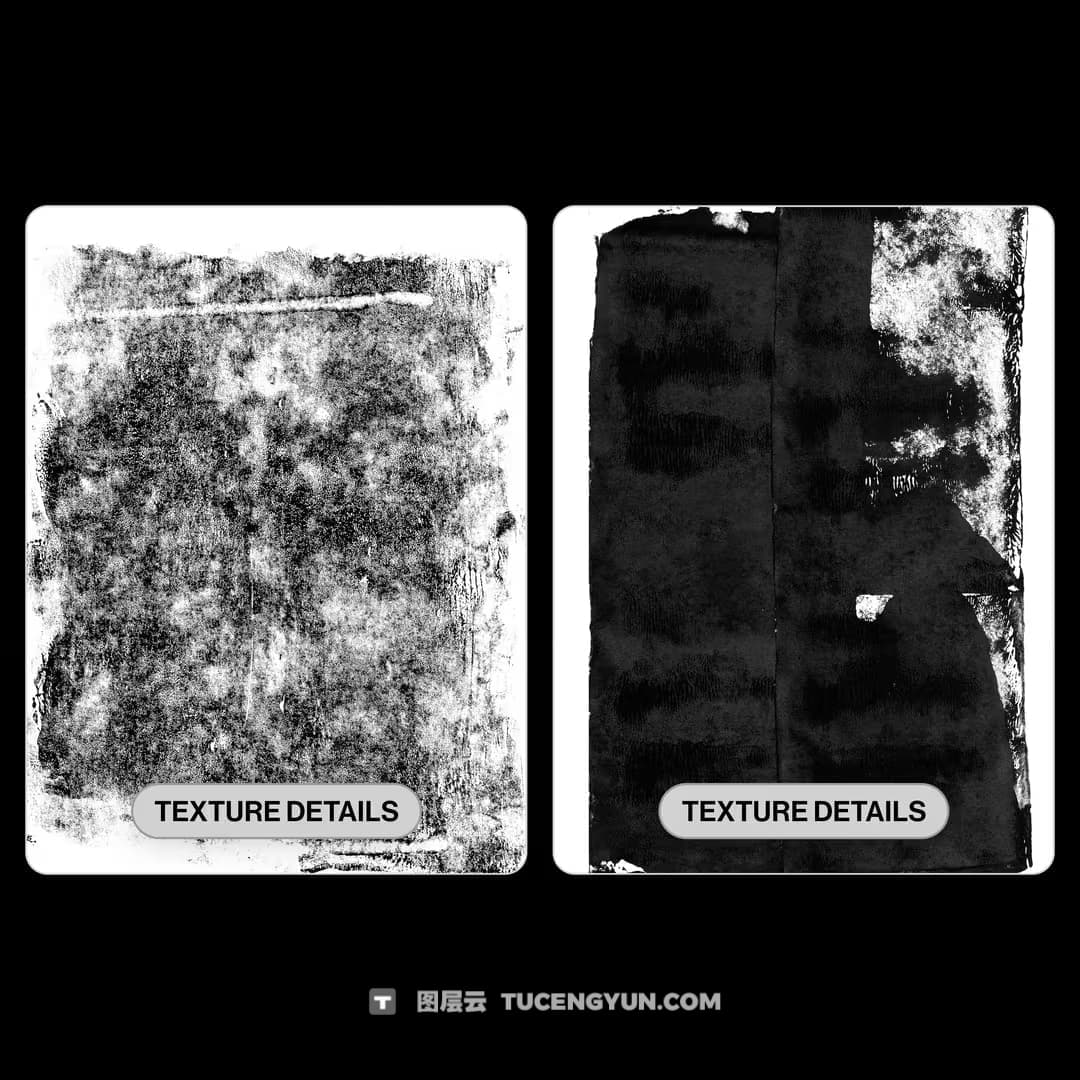 50个复古8K混乱艺术墨水印刷海绵滚筒污迹涂鸦抽象艺术背景肌理纹理PNG图片设计套装 Doron Supply – Ink Roll Textures（14908）图层云