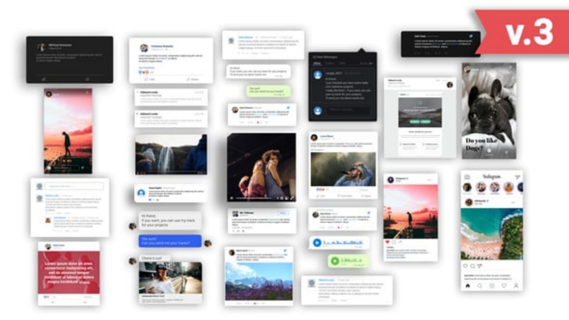 AE/PR模板：29种创意剪辑社交媒体场景帖子展示效果动画（14913）