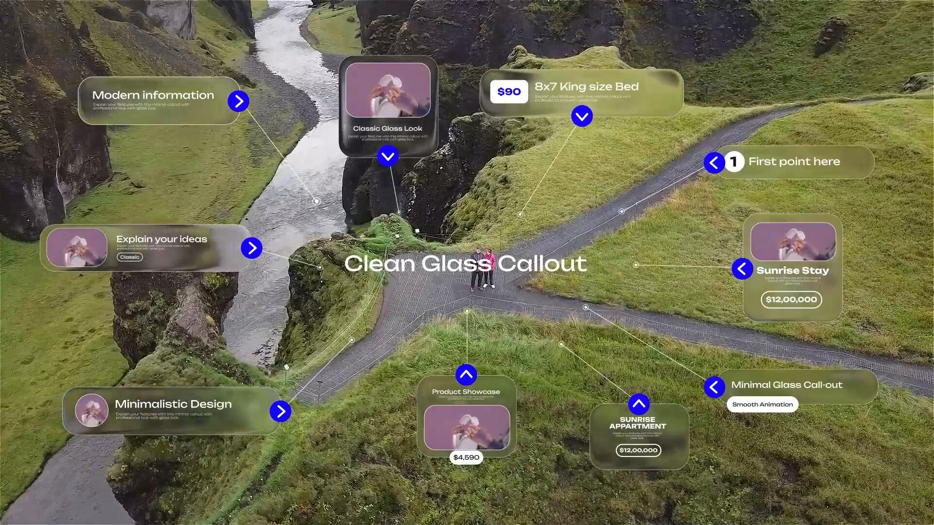 AE模板：10个液态玻璃风格呼出式文字标题数据标注跟踪效果动画（14935）