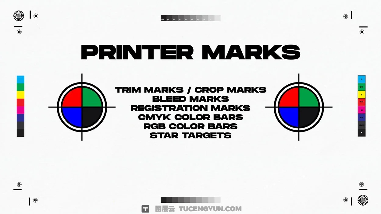 179个独特印刷标记裁剪、裁切、出血、打印彩条、星形元素AI+PNG+SVG素材包 Sickboat – Print Marks: Print Mark PNG + Vectors（14945）图层云