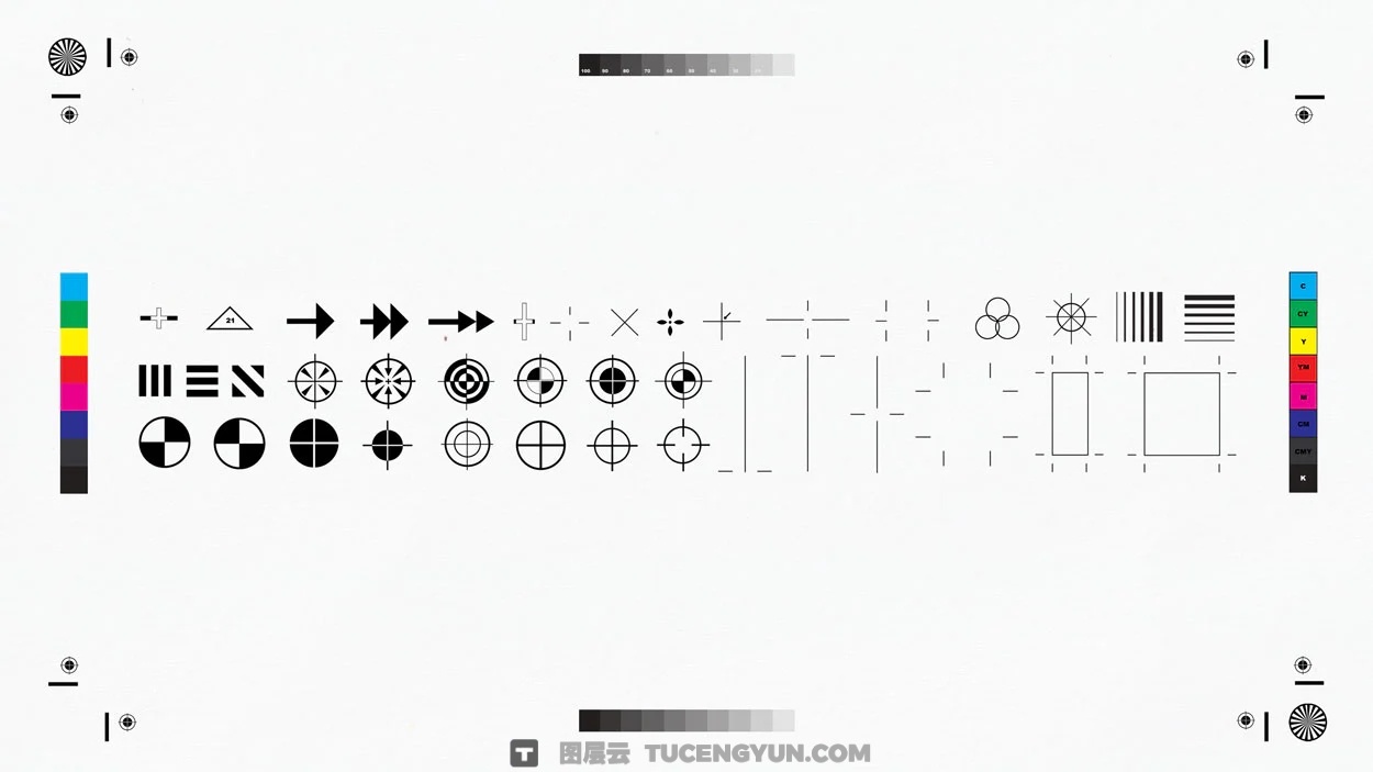 179个独特印刷标记裁剪、裁切、出血、打印彩条、星形元素AI+PNG+SVG素材包 Sickboat – Print Marks: Print Mark PNG + Vectors（14945）图层云