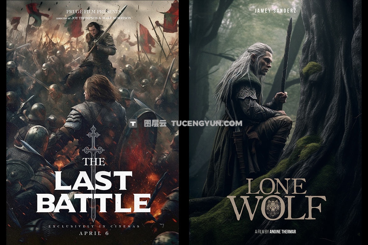 Pixflow 14个好莱坞风格魔法奇幻史诗电影片名小说短剧竖屏海报封面宣传PSD模板 Pixflow – French Movie Posters V.1（14951）图层云